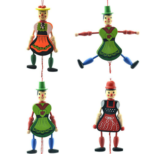 4pcs Pull String Puppet Doll Toys Funny Wooden Toy