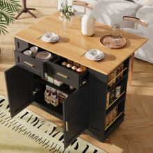 (Black) Kitchen Island on Wheels,Dining trolley 120 x 65 x 90 cm