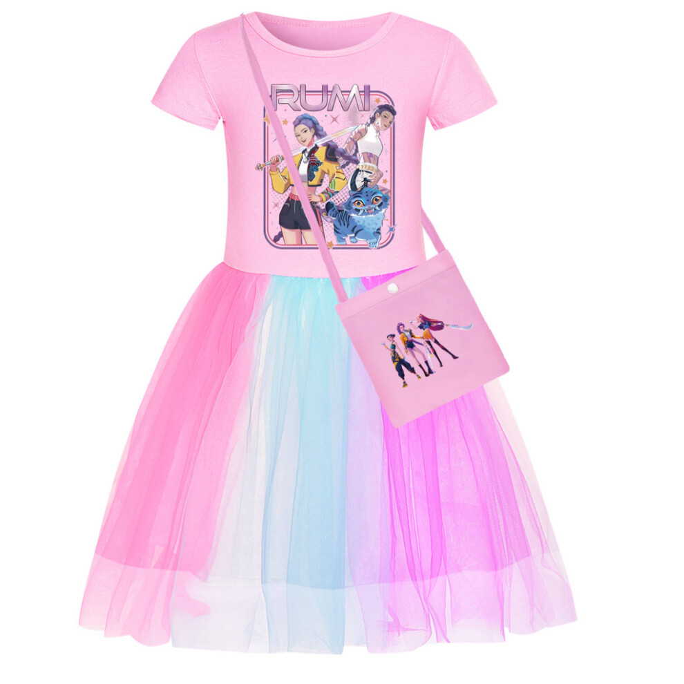 (Pink 2, 120cm) Kpop Hunters Demon Pattern Girl Dress With Cotton Fabric Clothing Gift Summer-image-OPC-PJZ5QXR-NEW
