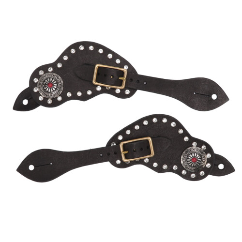 1Pair Spur Strap Leather Rhinestone Western