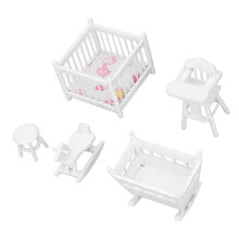 Zierliches 1:12 Maßstab Weißes Puppenhaus Kinderzimmer-Set: Kinderbett, Hocker, Stuhl