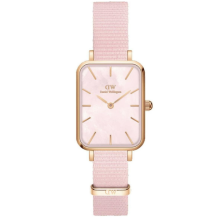Daniel Wellington Quadro Coral Pink Dial Fabric Strap Womens Watch DW00100509