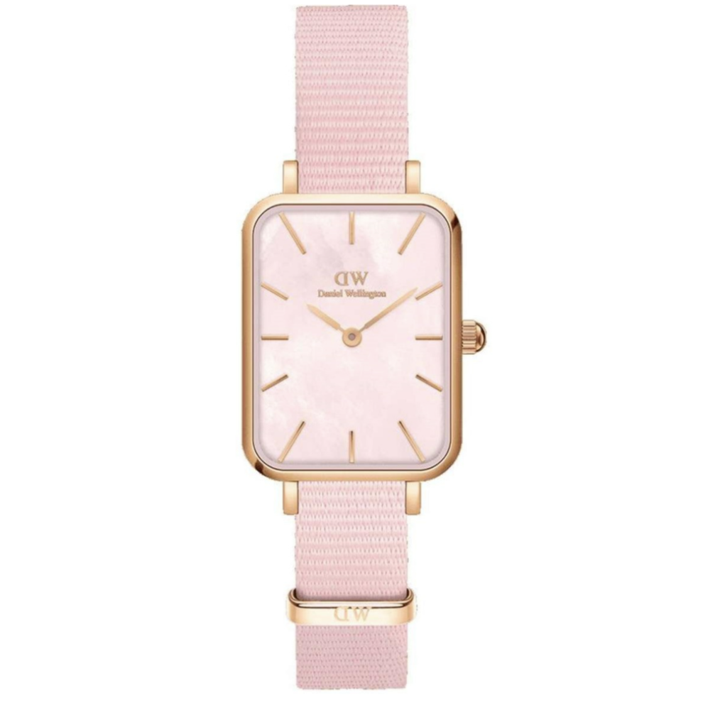 Daniel Wellington Quadro Coral Pink Dial Fabric Strap Womens Watch DW00100509 - Image 3