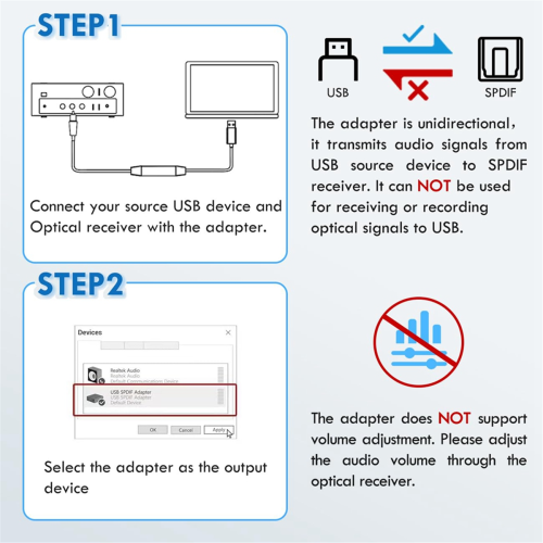 USB til optisk lydadapter USB A til SPDIF lydkort optisk