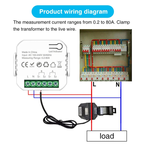 Tuya Wifi Smart Power Meter med strømtransformatorklemme 2