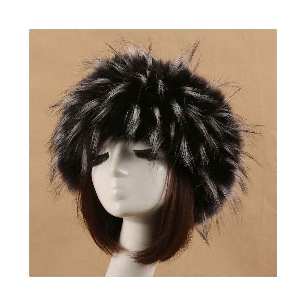(Black&White)Mujeres Ruso Esponjoso ImitacióN Piel De Zorro Sombrero Hombres Nueva Diadema Invierno Calentador De Orejas Sombreros De-image
