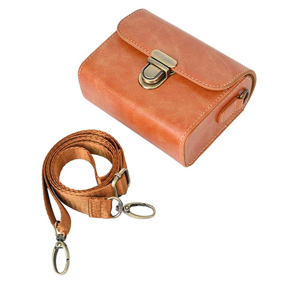 (Brown) Carrying Case For Canon / Ricoh / Sony Camera Universal Pu Leather Shoulder Bag Brown 6914288011112