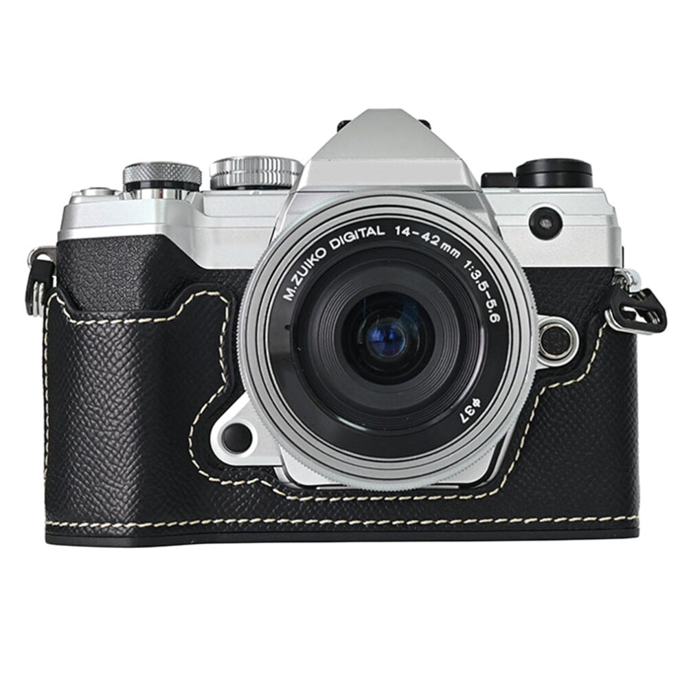 (Black) For Olympus OM-5 Camera Case Battery Opening Palm Texture PU Leather Half Body Bottom Cover-image-OPC-PJZ7P6J-NEW