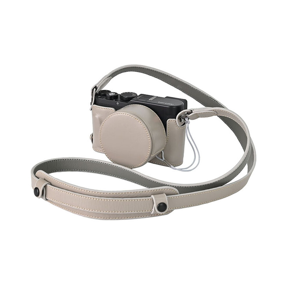 (Grey) For Leica D-Lux 8 Case With Shoulder Strap, Lens Cap Genuine Leather Camera Protective Cover Grey 6914282622772