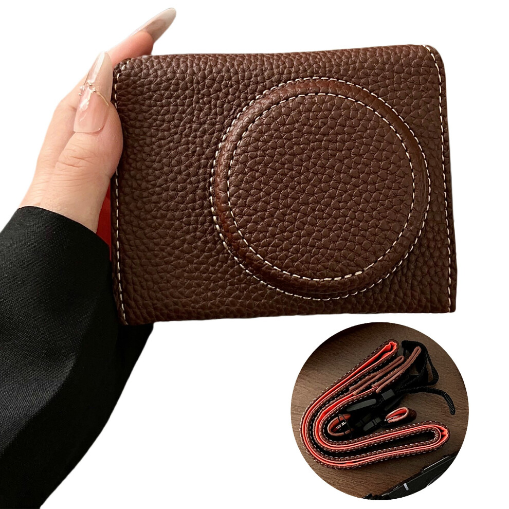 (Coffee) For Canon PowerShot V1 Camera Case Battery Opening Leather Protective Cover with Shoulder Strap-image-OPC-PJZ7PCQ-NEW