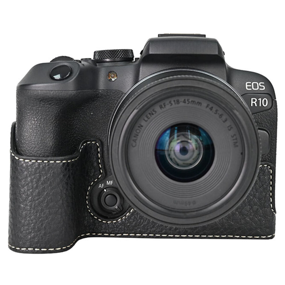 (Black) For Canon Eos R10 Camera Case Large Cutout Litchi Texture Pu Leather Protective Cover Black 6914288865555