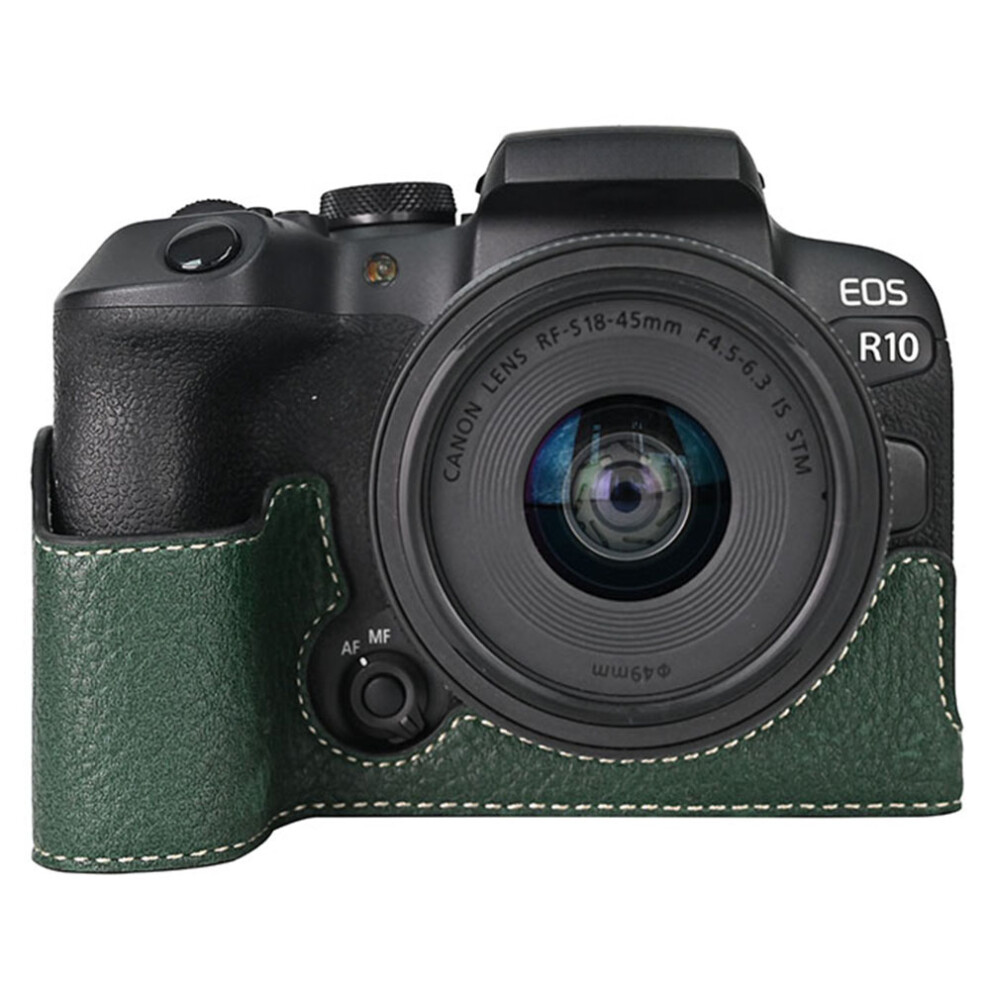 (Blackish ) For Canon Eos R10 Camera Case Large Cutout Litchi Texture Pu Leather Protective Cover Green 6914288380829