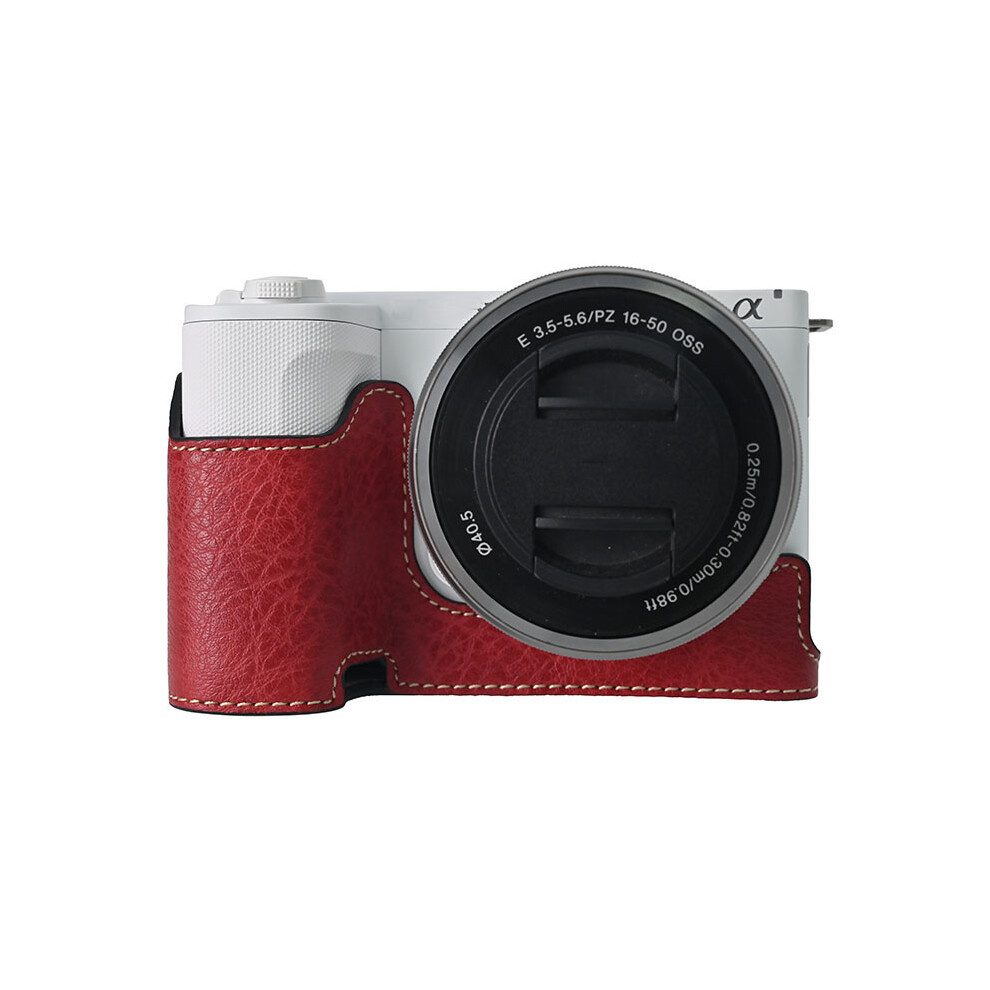 (Red) For Sony Alpha ZV-E10 II Camera Case Large Cutout Litchi Texture PU Leather Protective Cover-image-OPC-PJZ7QJD-NEW