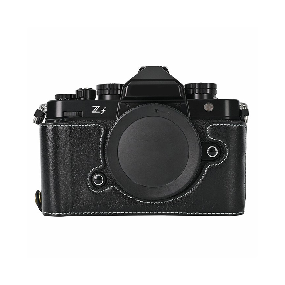 (Black) For Nikon Z f Tree Bark Leather Bottom Case Half Camera Cover with Battery Opening-image-OPC-PJZ7QSB-NEW