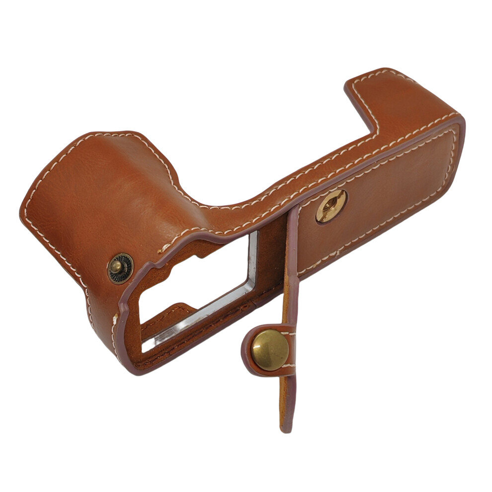 (Brown) For Olympus OM-D E-M5 Mark III Camera Bottom Case PU Leather Cover with Battery Opening-image-OPC-PJZ7QYQ-NEW