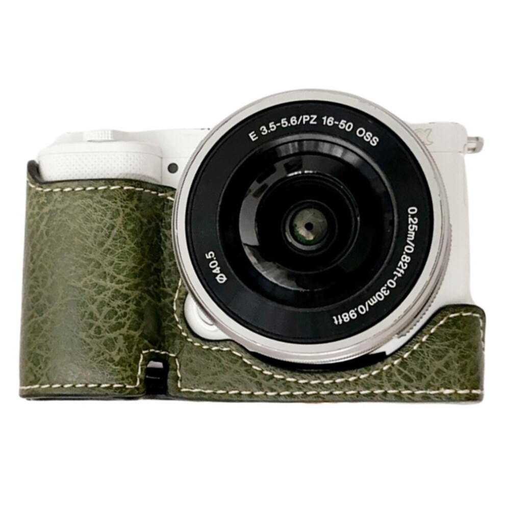 (Green) For Sony Alpha ZV-E10 Leather Camera Bottom Cover Buffalo Texture Half Body Case with Battery Opening-image-OPC-PJZ7R2Z-NEW
