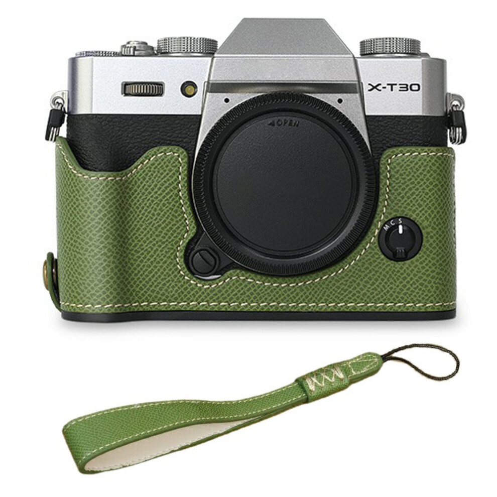 (Green) For Fujifilm XT10 / XT20 / XT30 / XT30 II PU Leather Camera Case Bottom Half-Body Protective Case with Hand Grip-image-OPC-PJZ7RKB-NEW