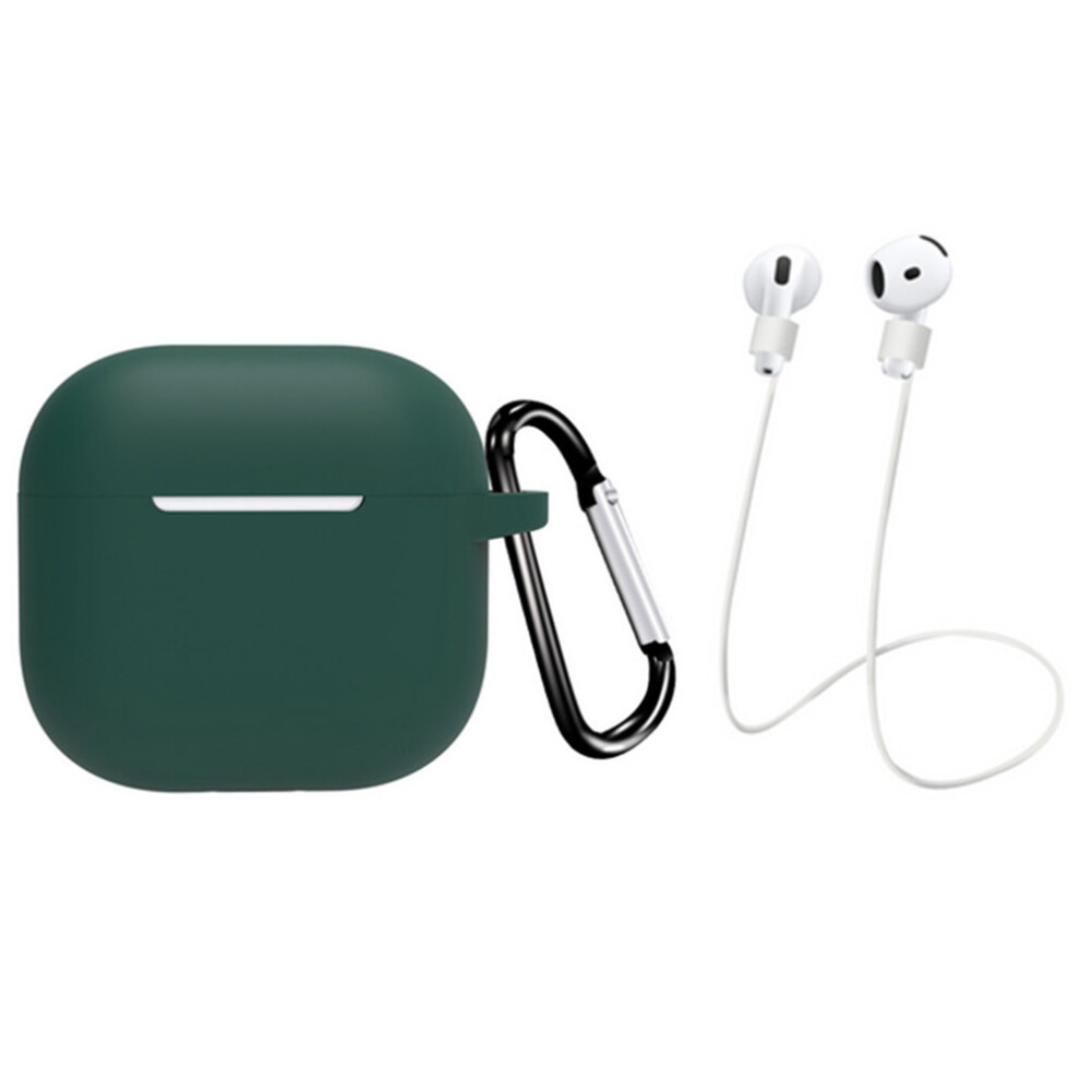 (Midnight Green) For AirPods 4 Earbuds Silicone Case with Earphones Anti-Lost Strap and Carabiner-image-OPC-PJZ7SMV-NEW