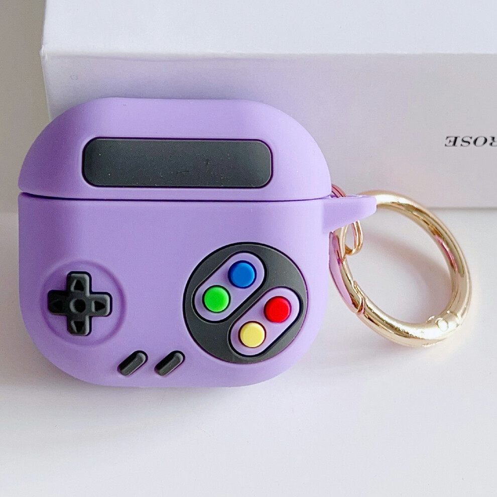 (Purple) For Airpods 4 Silicone Case Game Console Shape Wireless Earbuds Shell With Hook Purple 6914288606738