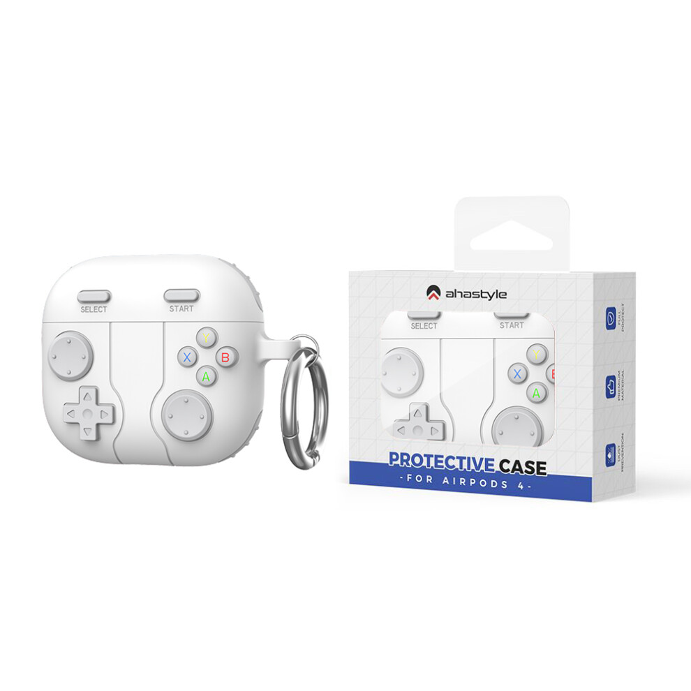 (White) Wg166 For Airpods 4 Protective Case Game Console Design Silicone Earphone Cover With Carabiner White 6914289685756