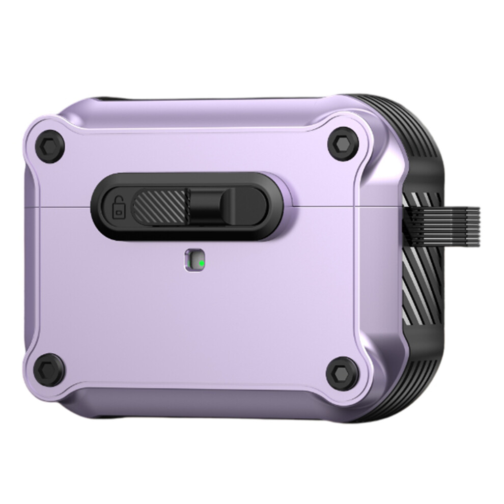 (Purple) For Apple Airpods Pro Case Tpu + Pc Earphone Cover With Front Lock Carabiner Clip Purple 6914282398486