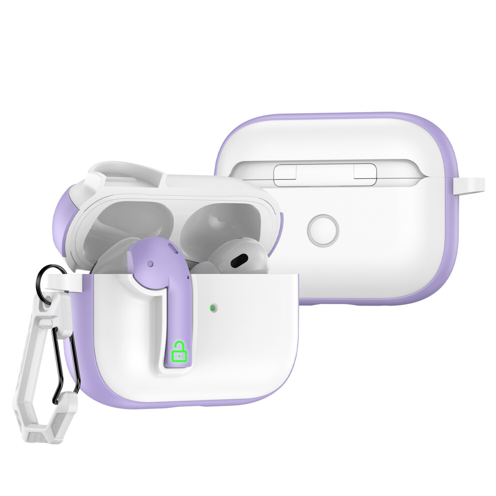 ( / Purple) For Apple Airpods Pro Case Colorful Lock Buckle Shockproof Tpu + Pc Earphone Cover With Carabiner White/Purple 6914286897374
