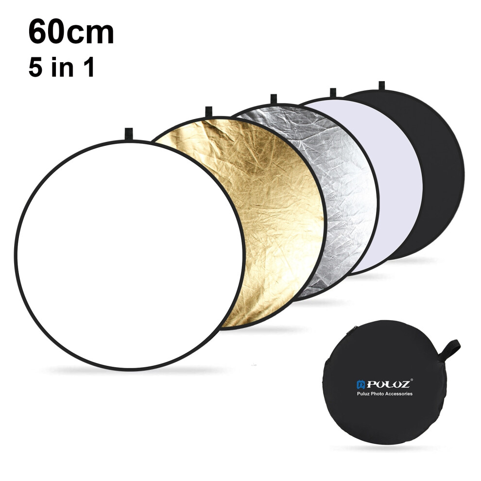 Puluz Pu5111 60Cm 5 In 1 Photography Reflector Board Folding Photo Studio Reflector Disc Silver/Gold/White 6914286748553