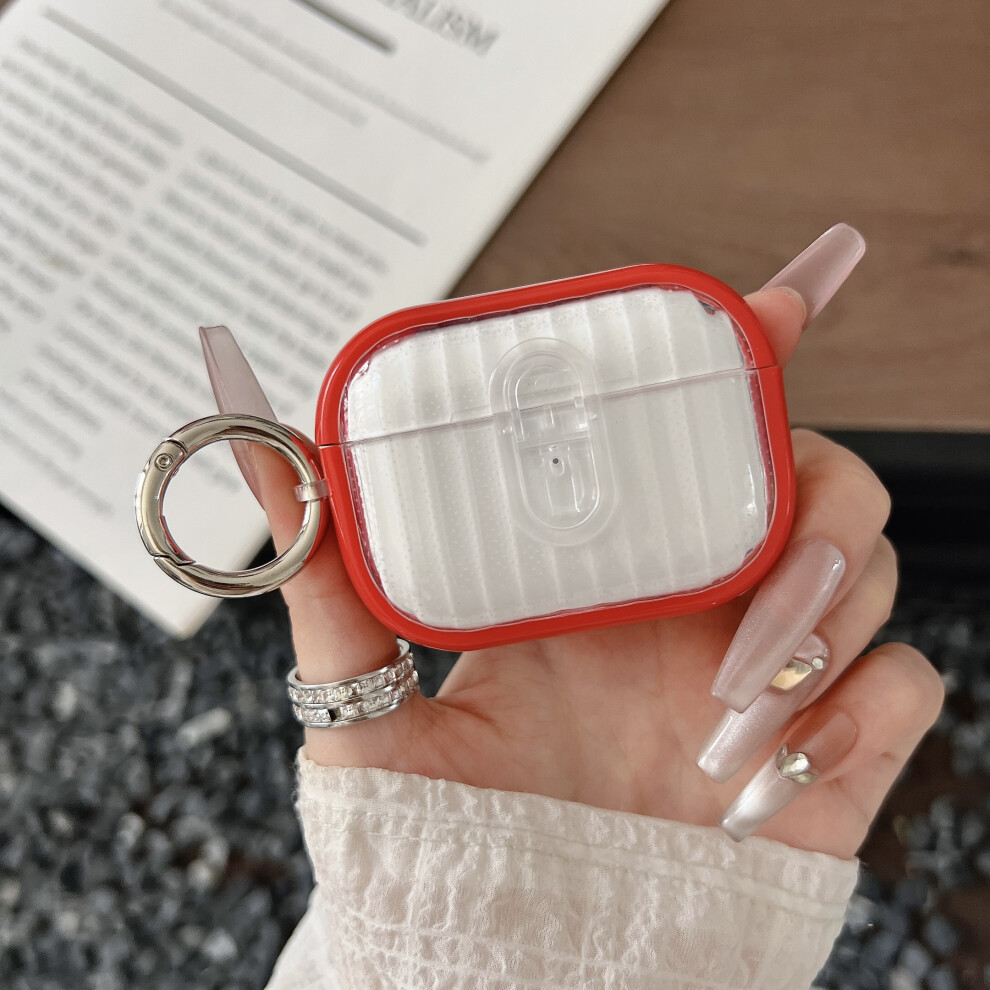 ( + Transparent) For Apple Airpods Pro Shell Texture Lock Buckle Protective Case Pc Tpu Earphone Cover Red 6914287657458