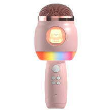 (Pink Cat) Cartoon Children Microphone Wireless Bluetooth-compatible Speaker Early Education Karaoke Machine