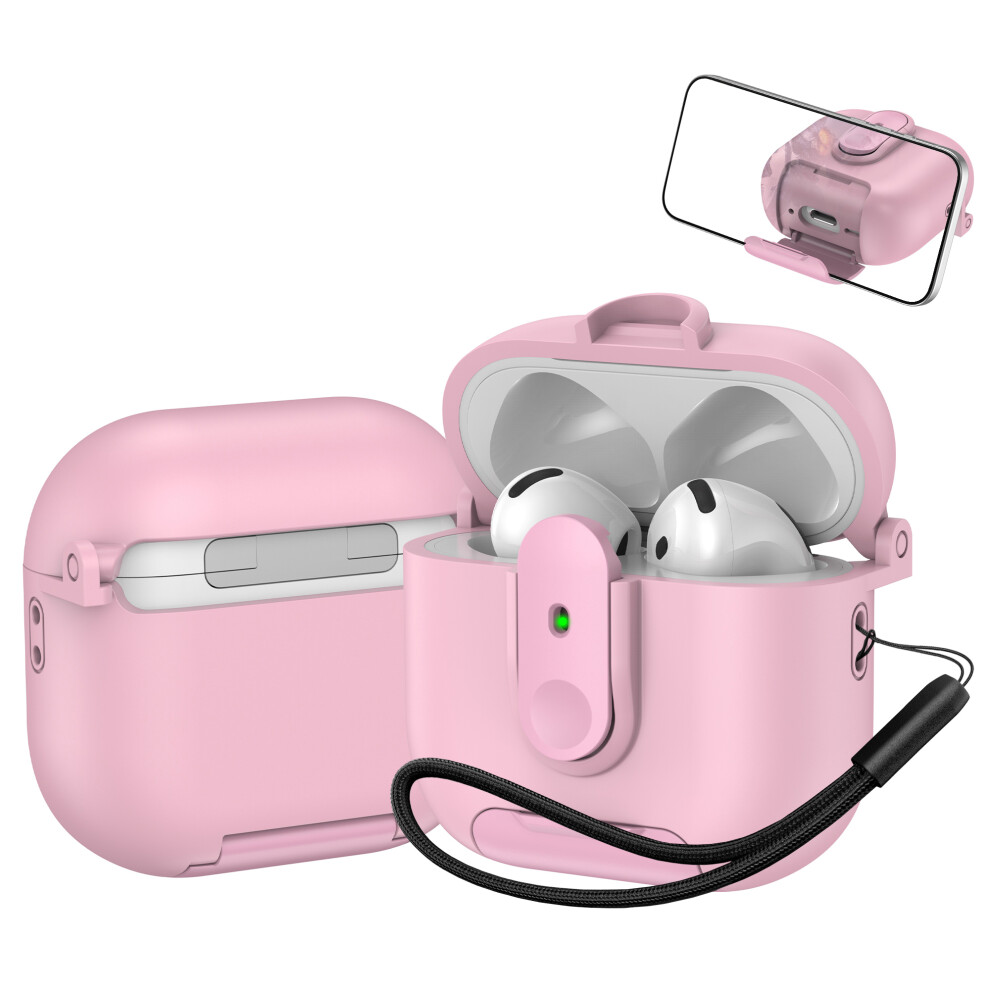 (Pink) For Apple Airpods 4 Protective Case Switch Lock Earbuds Cover With Stand And Lanyard Pink 6914282230212