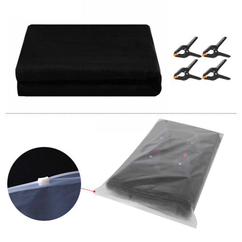 1 x 3m / Black Photography Backdrop Set with 4 Clips Polyester Background Screen for Studio / Live Streaming 1