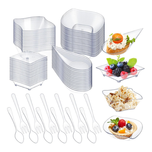 200 Pcs Mini Appetizer Plates Plastic Appetizer Bowls Transparent