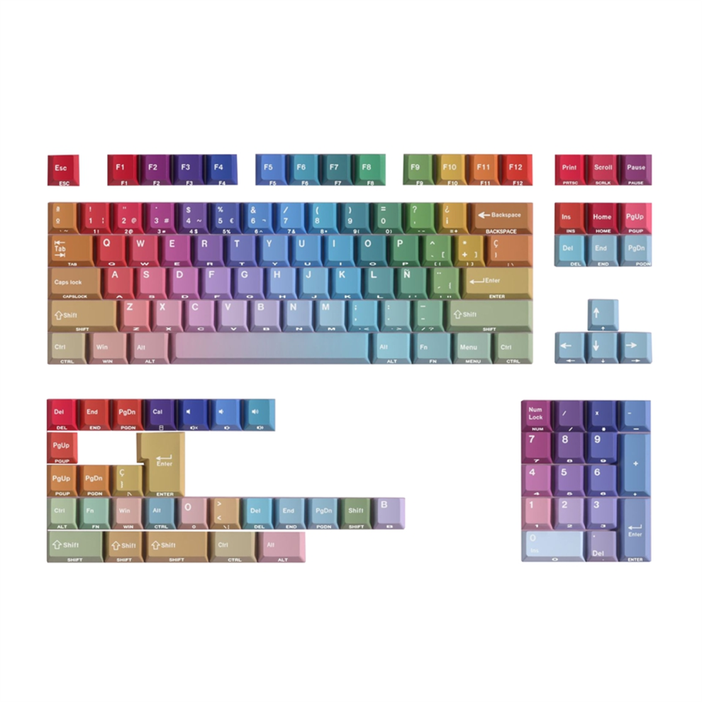 Gradient Rainbow Keycaps Pbt Cherry Keycap,Spanish Double Engraving 4853286970095