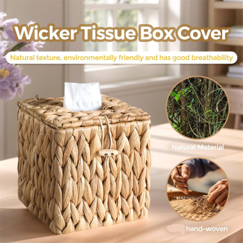 Rattan Tissue Box Cover with Lid, Tissue Box Holder Square 1