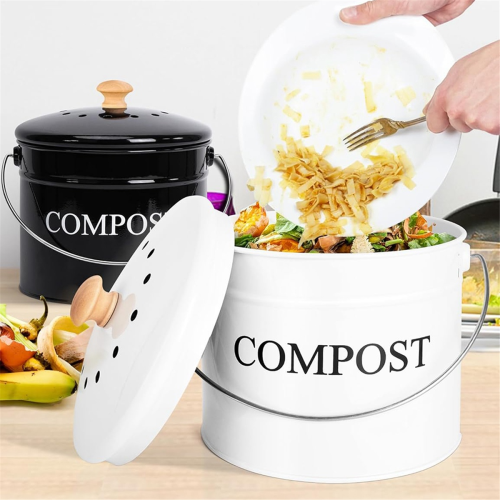 Kitchen Compost Bin 1Gallon with Lid White 2