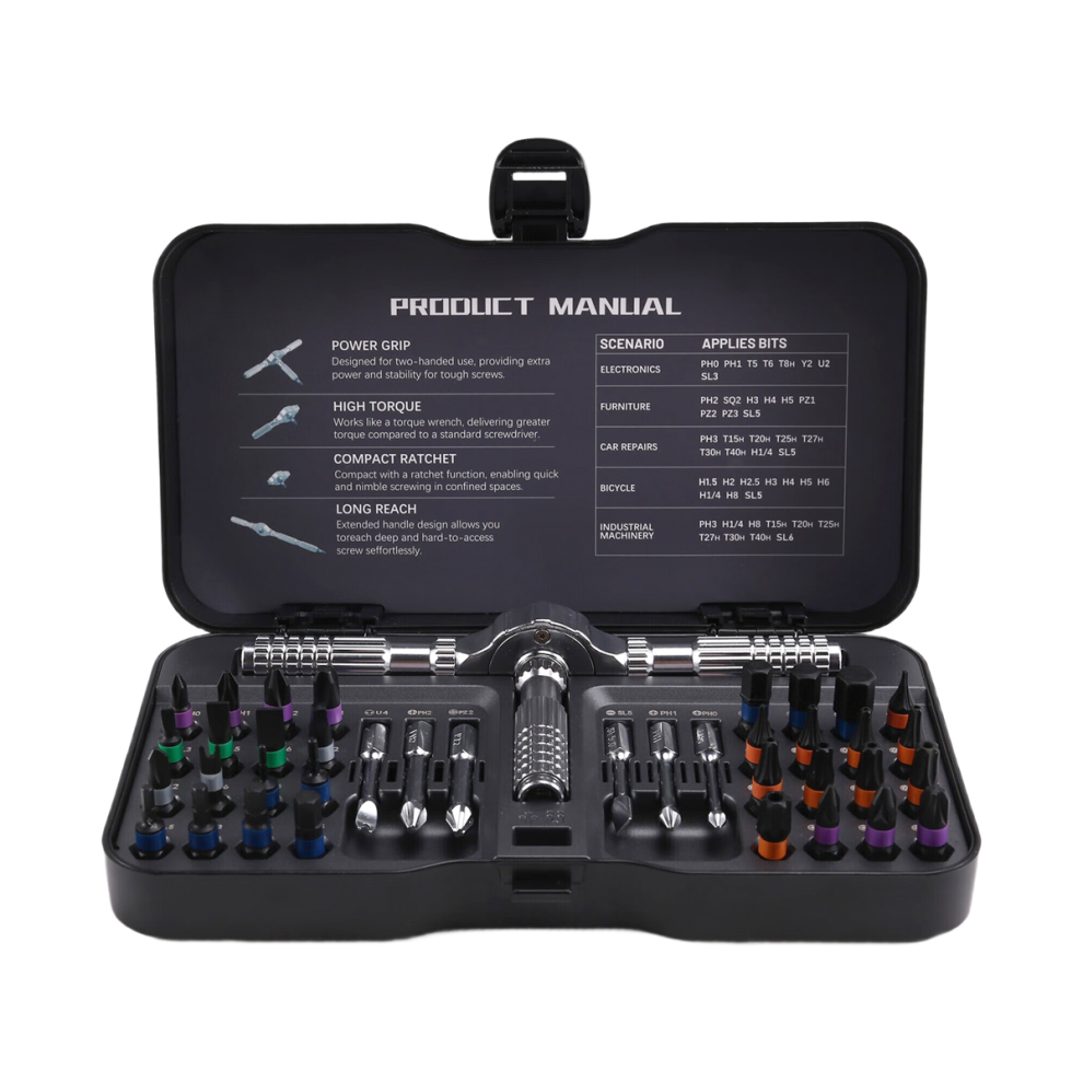 Magnetic Ratchet Screwdriver Set 40Pcs Bits 4853286948025