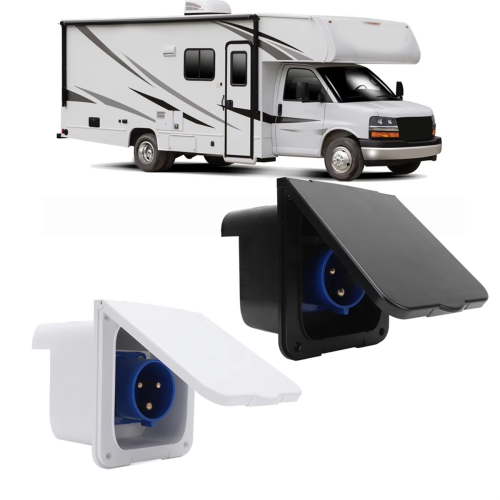 RV Power Inlet Socket 3 Pin 32A Flush Mount Waterproof Power White 2