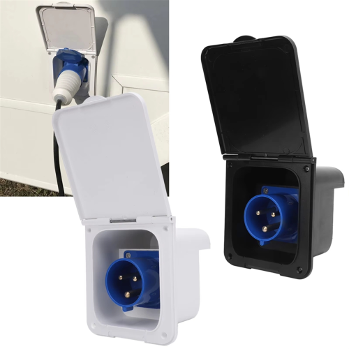 RV Power Inlet Socket 3 Pin 32A Flush Mount Waterproof Power White 1