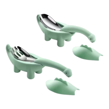 Dinosaurierförmiger Babylöffel und -gabel, grün
