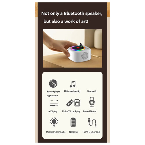 Retro Record Player Bluetooth Speaker Sound Music Box HD Recorder 2