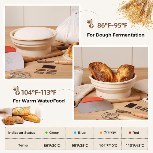 Heating Sourdough Bread Proofing Basket Set, Silicone Batter Bowl 2