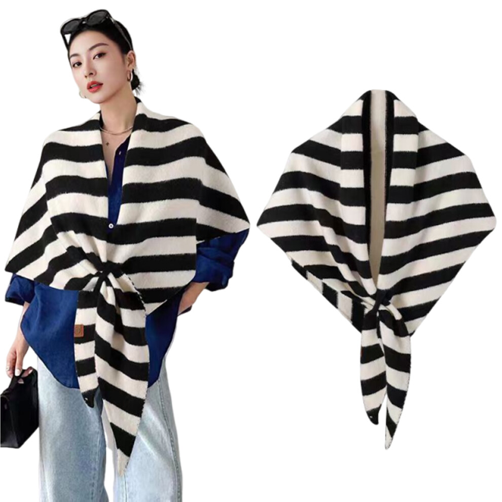 (black stripe) Lightweight Triangle Scarf Universal ze Art Womens Knitted Triangle-image-OPC-PJZ96FY-NEW