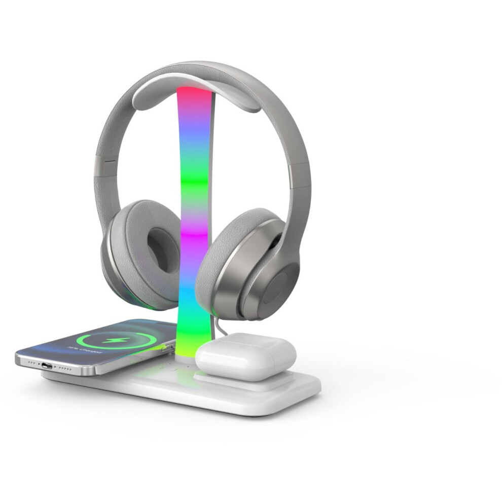 3-in-1 RGB Gaming Headset Standard - With 15W Wireless Charger - 9 Lighting Modes - for All Headphones - Memory Function - White-image-OPC-PJZ96TZ-NEW