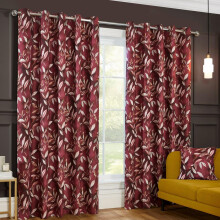 (90x90", Red) Leaves Eyelet Curtains Blackout Ready Made Ring Top Madrid Nature Green