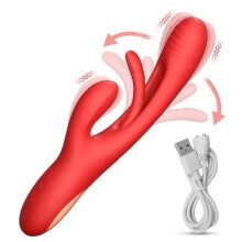 3 in 1 Rabbit Finger Patting Vibrator - Clitoris en G-Spot Stimulatie - Intense/Stotende 21 Standen - Seksspeeltjes - Dildo - 24cm x 3.8cm - Rood