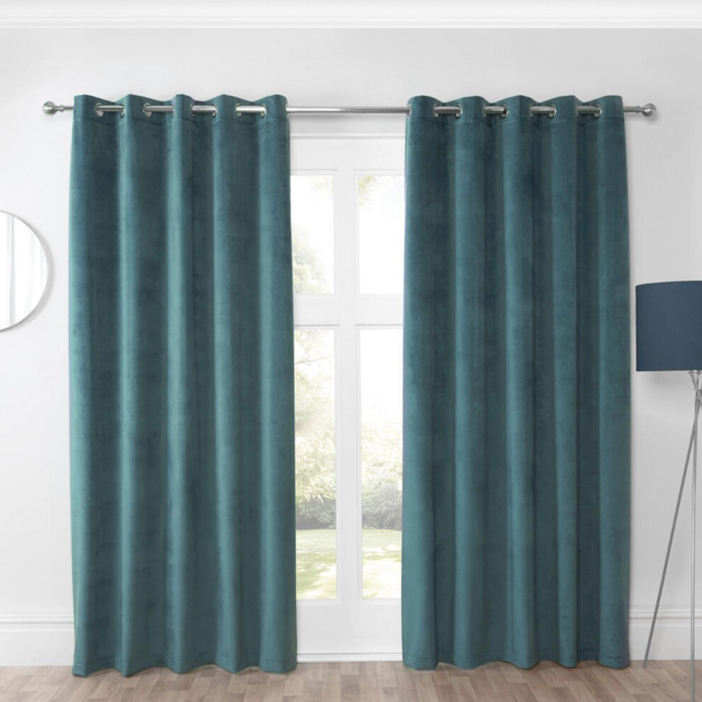 (66x72", Blue) Solid Eyelet Curtains Blackout Fully Lined Ready Made Velvet Ring Top Casa-image-OPC-PJZ97NK-NEW