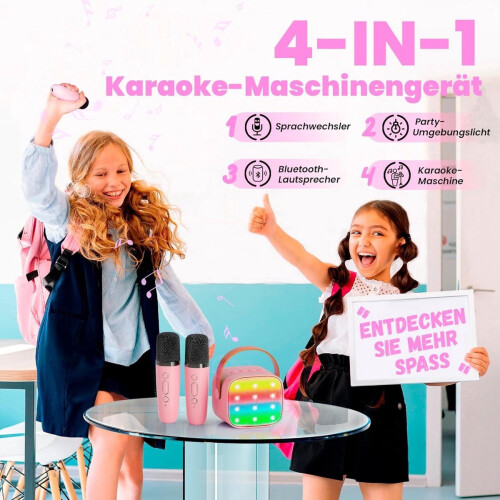 Karaoke microfoon kinderen - Bluetooth microfoon - Mini karaoke machine - Compact en draagbaar - Set met 2 microfoons - Outdoors - Family - Roze 1
