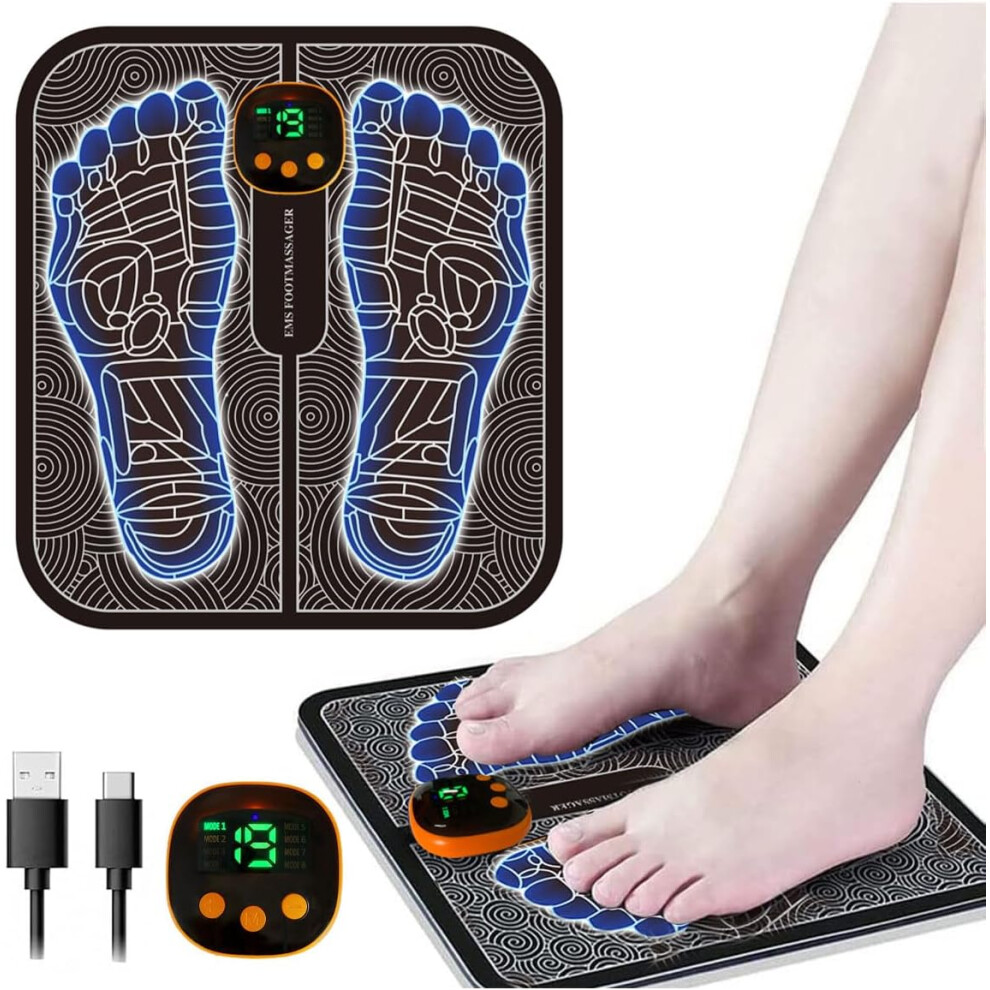Foot massager - EMS pulse massage foot pad - Promotes blood circulation - Relieves muscle pain - 8 modes and 19 adjustable frequencies