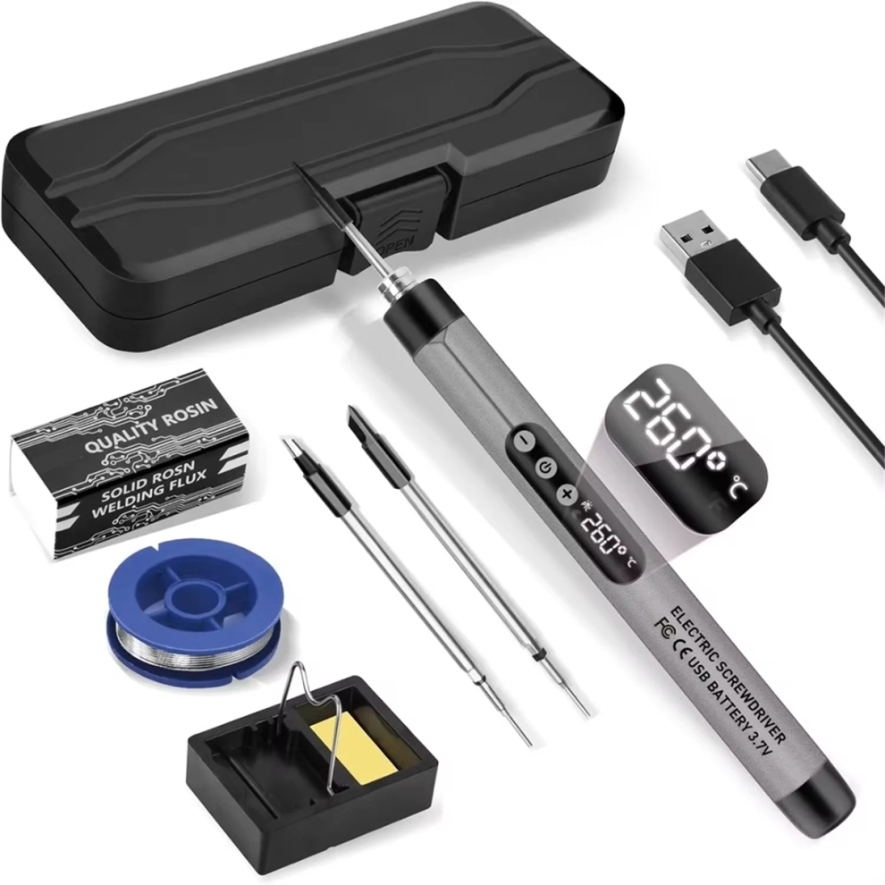 Mini Cordless Soldering Iron Kit Usb Portable With Lcd Adjustable Temperature Gray 4852097225677