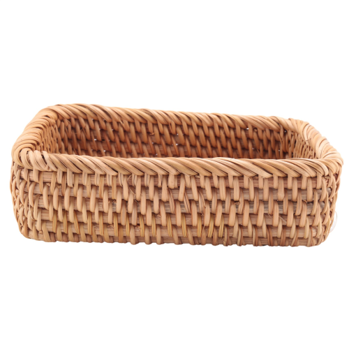 Hand-Woven Rectangular Rattan Wicker Basket Fruit Tea Snack Bread Picnic Cosmetic Storage Box Kitchen Household Tools-S 1